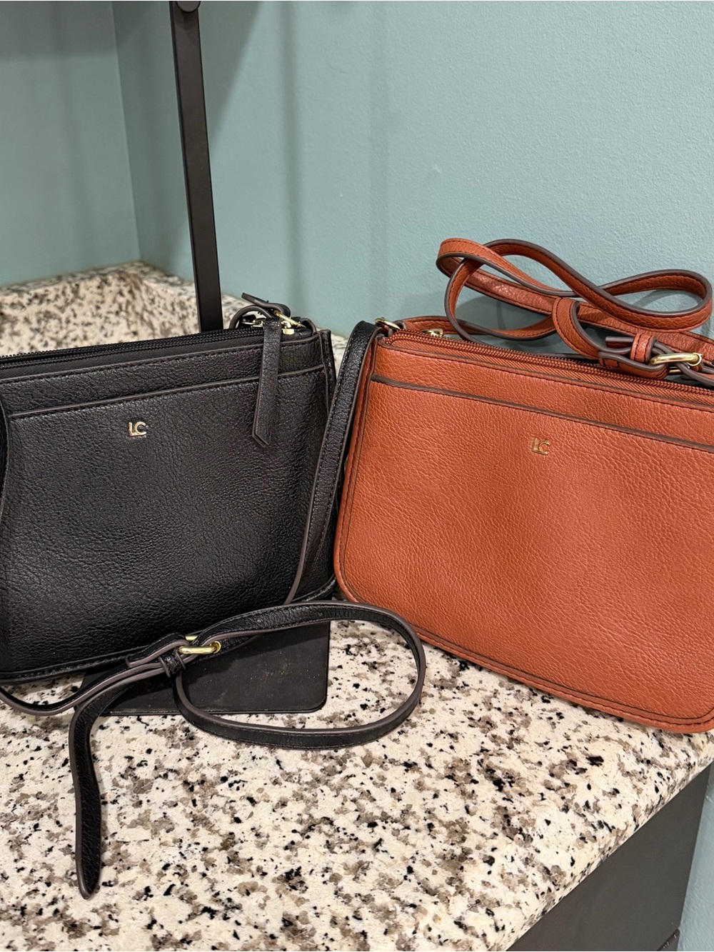 Liz Claiborne Pebbled Crossbody Bag in Black and Cognac